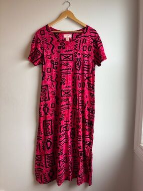 Hot Pink Tribal Print Dress With Sequins